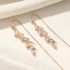 Luxury Leaves Tassels Cubic Zirconia Ear Line Long Hanging Drop Earrings for Women Piercing Threader Earing Ear Jewelry