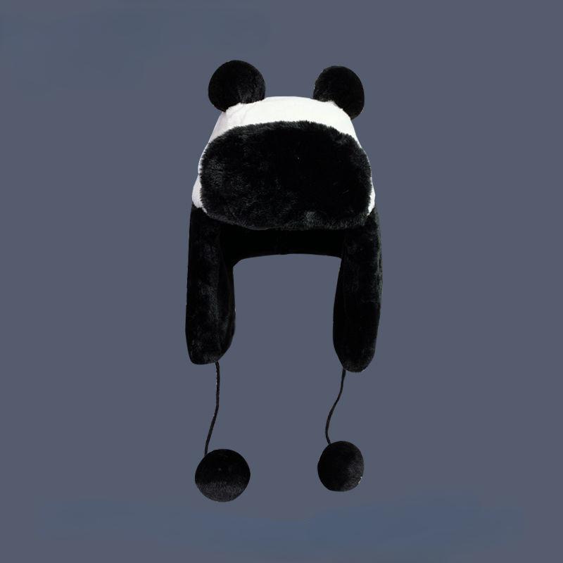 Cute Panda Bomber Hats Trend Ins Design Plush Ear Protection Aviator Hat Autumn Winter Street Velvet Lovely Warm Hat