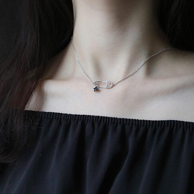 Fully Inlaid with Diamonds and Stars Paperclip Necklace for Women Japanese and Korean Personalized Clavicle Chain Necklace Accessories Trend