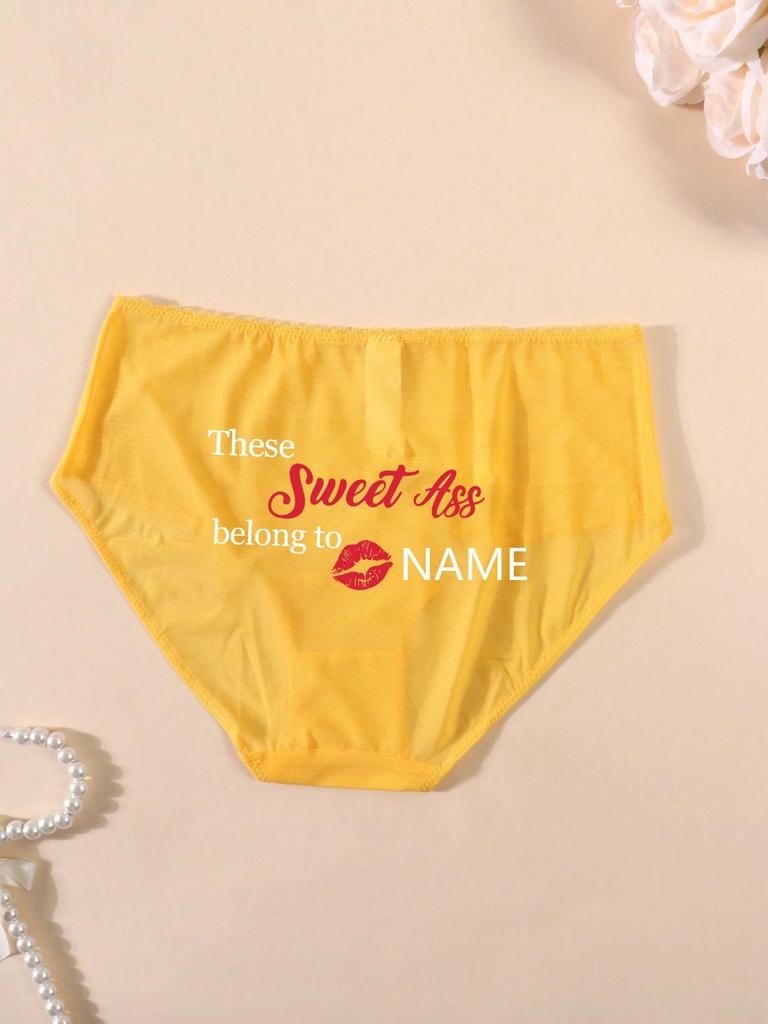 Women's Sexy Panties Custom Words Heart Pattern Comfortable Panties Low Waist Briefs