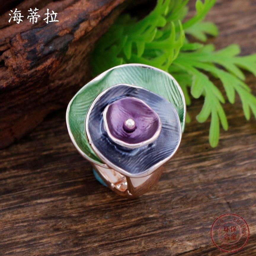 Новое эмалевое геометрическое кольцо-резинка с розой, женская мода, высококлассное трехмерное кольцо с цветком