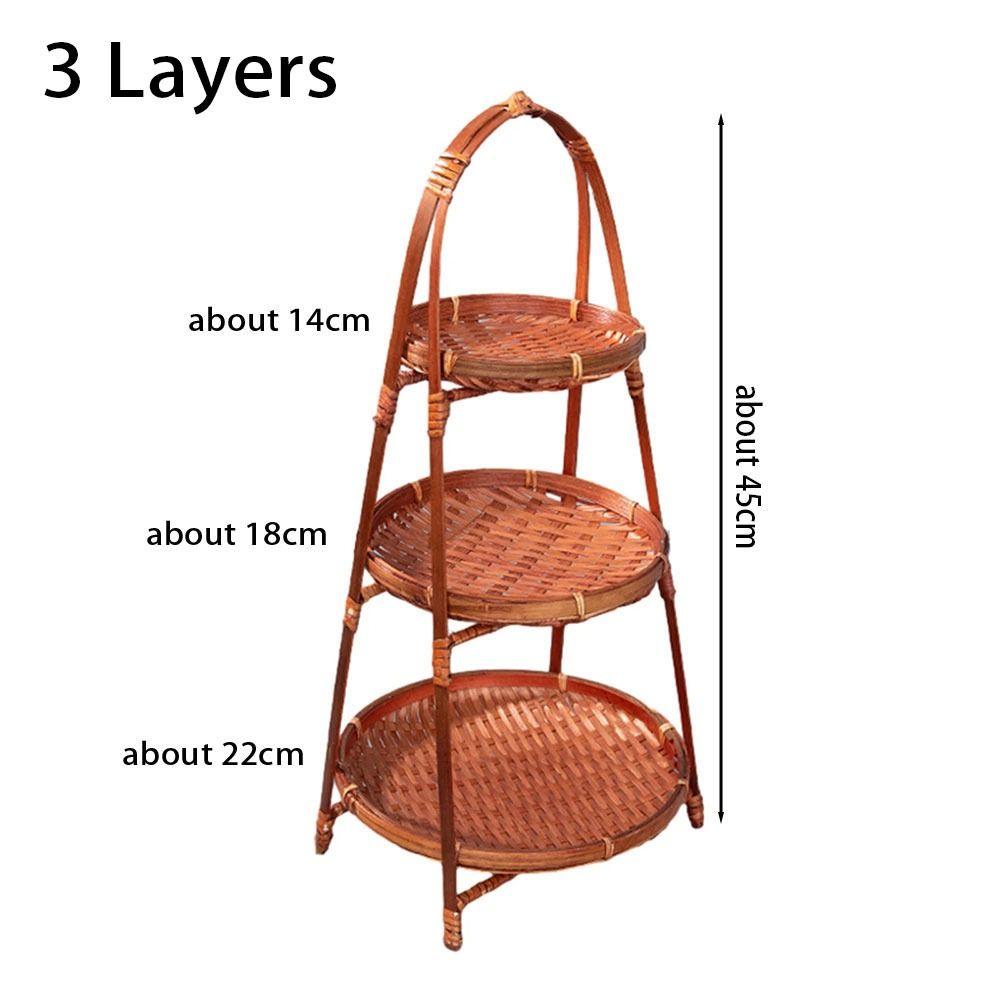 1Pcs 1/2/3 Layers Storage Basket Multi-function Standing Tray Bamboo Woven Basket For Kitchen