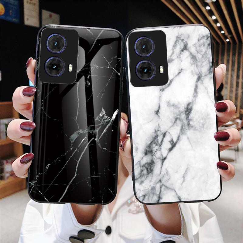 For Motorola Moto G85 5G/S50 Neo 5G Case Marble Pattern Tempered Glass+PC+TPU Protective Phone Cover