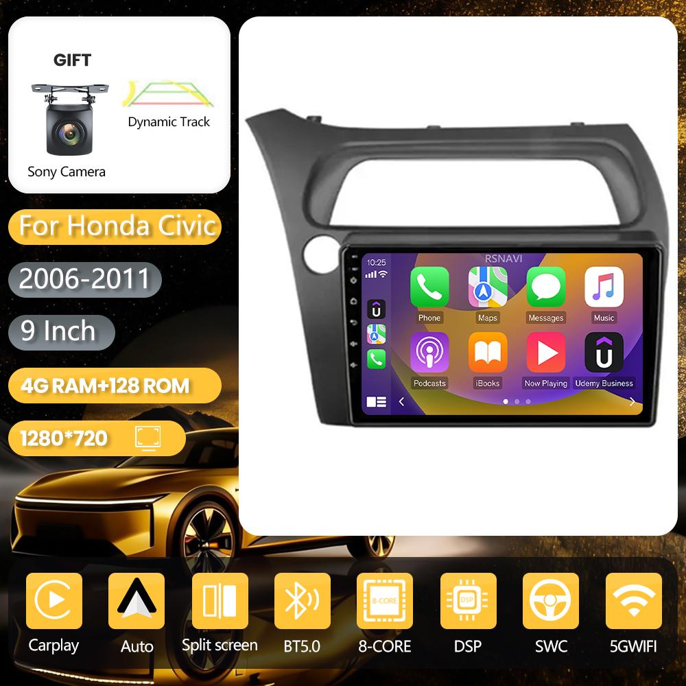 Autoradio Android 16 pour Honda Civic Hatchback 2006 - 2011 avec Carplay, Auto DAB+, lecteur multimédia et commande au volant