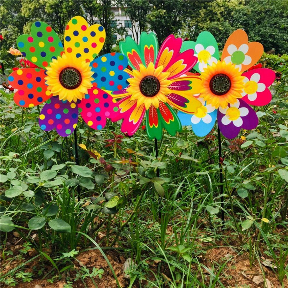 PVC Rotating Sunflower Multistyles Stake Standing Lawn Flower Pinwheel Outdoor Party Picnic Decor