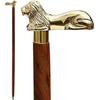 Lion Head Handle Vintage Wooden Walking Stick Brown Cane Antique Brass Gift