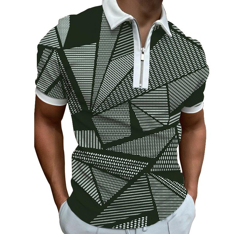 New Men's Printed Zipper POLO Shirt Breathable Loose Short Sleeve T-shirt Men's Top