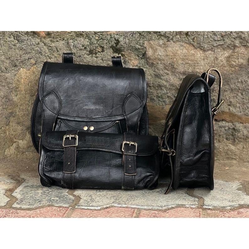 Кожаные седельные сумки, сумка для мотоцикла, черный комплект, три сумки, кофры, седельные сумки для спортивных комментаторов, набор из трех сумок