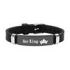 Cross-border stainless steel luminous crown couple necklace set, personalized design sense of fashion, leather titanium steel bracelet