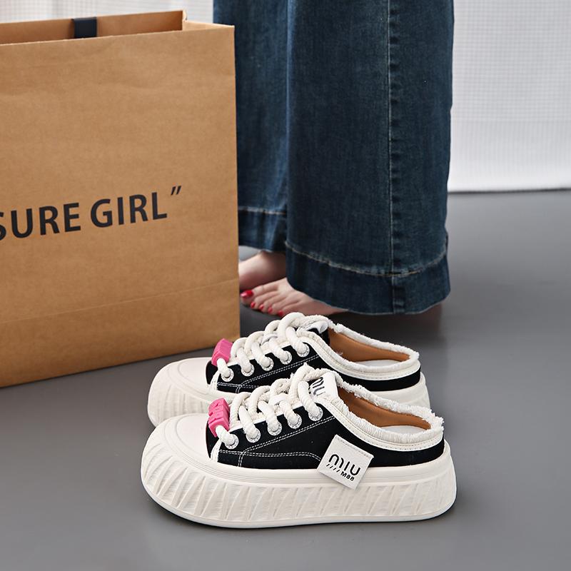 CRLAYDK Модные женские парусиновые удобные мюли без застежек на повседневную платформу мокасины с открытой спиной женские тапочки для дома и улицы