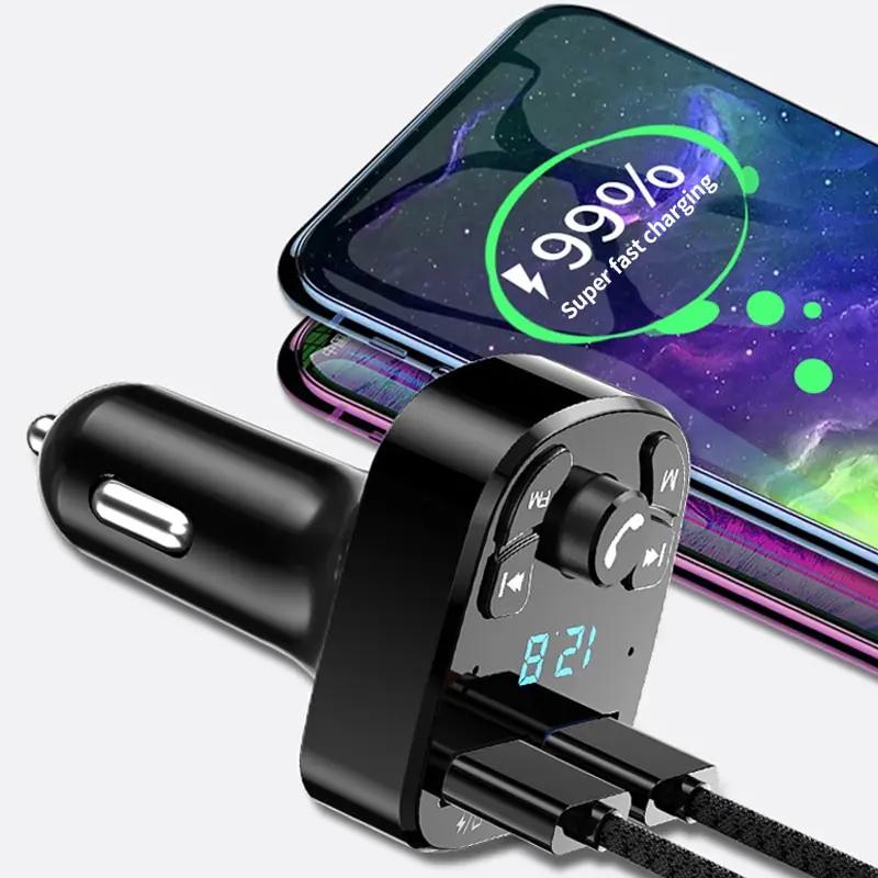 Беспроводной автомобильный комплект Handfree Dual USB Автомобильное зарядное устройство Bluetooth 5,0 FM-передатчик MP3-плеер Модулятор Радио-адаптер Автомобильное зарядное устройство