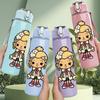 1PC Golden Hair Cute Doll Girl 750ml Color Plastic Sports Water Bottle Leakproof Flip Straw Lid Suitable for Sports Office Home Use