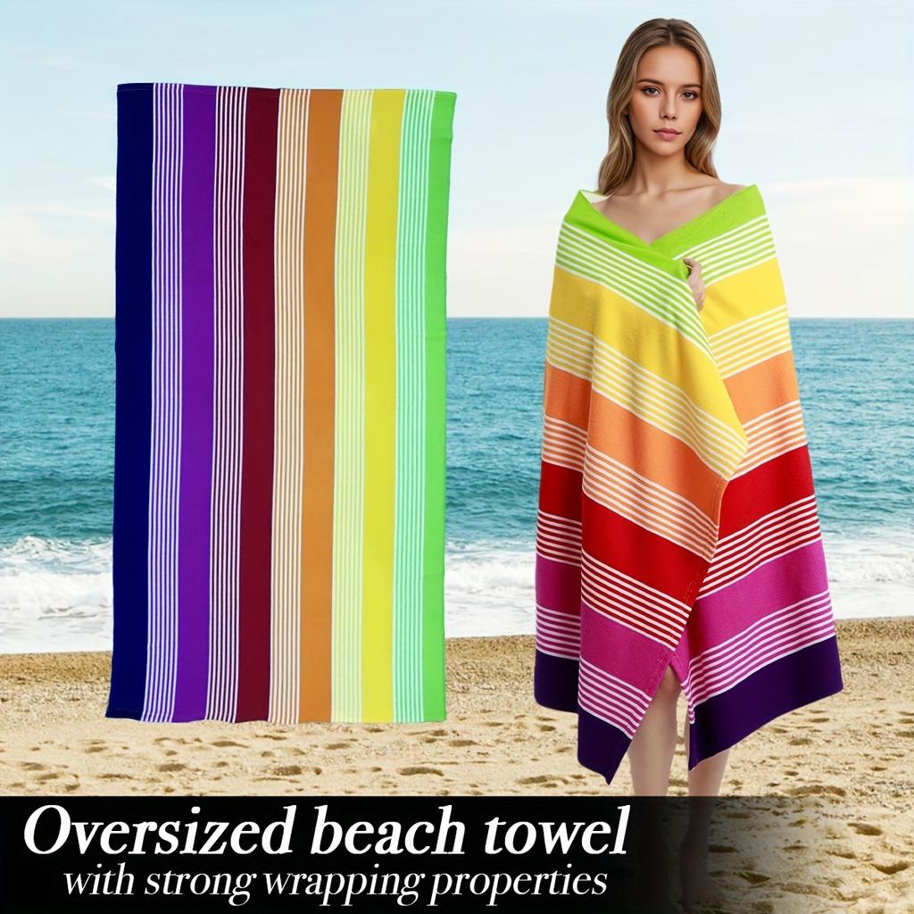 90*170 Cm Oversized Rainbow Stripe Beach Towel - Soft, Absorbent, Versatile Towel with A Strong Wrap for The Beach and Pool - Tropical Style