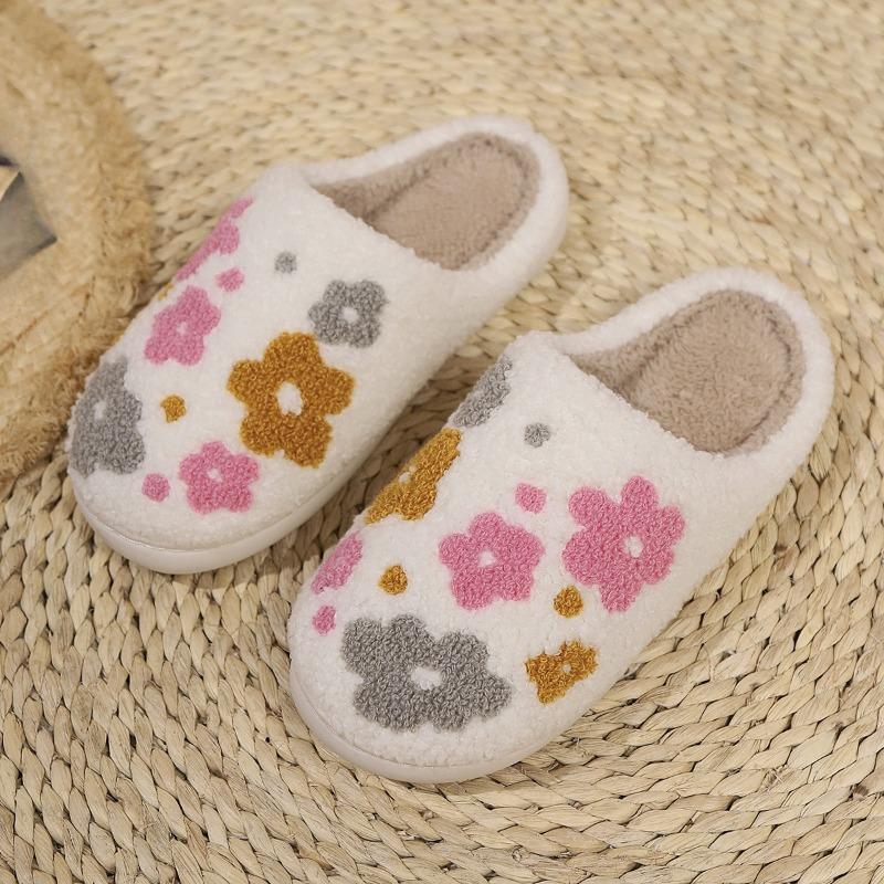 Новый стиль домашних тапочек с цветочным принтом, теплые и утолщенные комнатные хлопковые туфли на высоком каблуке