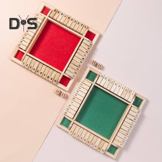 Shut The Box Board Game with Dice 4-Way Educational Math Number Strategy Game 4 Players Kids Adults Family Night Party Wooden Close The Box Toy