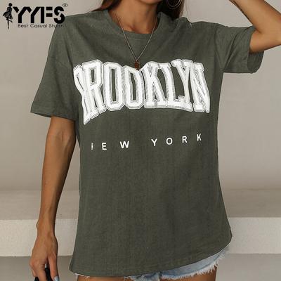 YYFS женские модные повседневные свободные футболки и топы с короткими рукавами и круглым вырезом с буквенным принтом