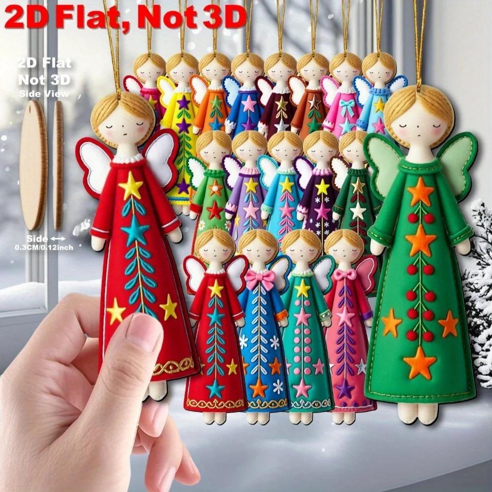 16 шт. Разноцветные 11,94 см Искусственное Дерево Плоские 2D Ангелы, Верхушки для Рождественской Елки, Бирки для Подарков, Украшения для Вечеринок и Дома
