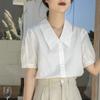 Белая рубашка для женщин, новинка 2024 года, хлопковый топ в стиле ретро с v-образным вырезом и короткими рукавами, французская ниша с пышными рукавами, летний топ