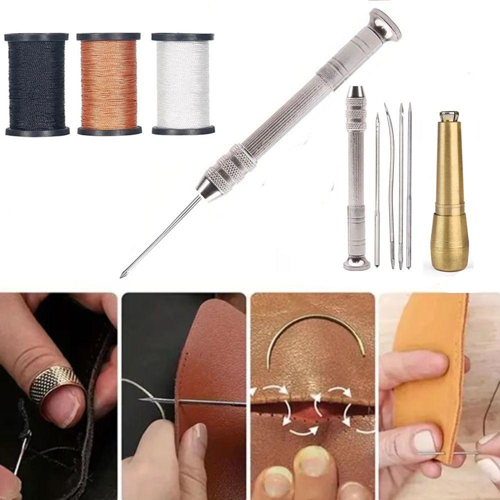 9 pcs/set Nylon Thread Leather Sewing Kit Straight Hook Hand Quilting Needles Stitching Projects