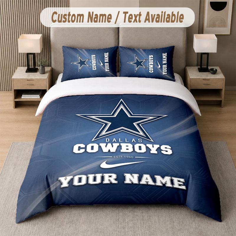 Custom Bedding Set Dallas Cowboys Pattern, Print Name Text 1 Duvet Cover plus 2 Pillowcases Home Textile