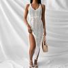 Crochet White Knitted Beach Cover Up Dress Tunic Long Pareos Bathing Suit Cover Up Swim Split Beachwear