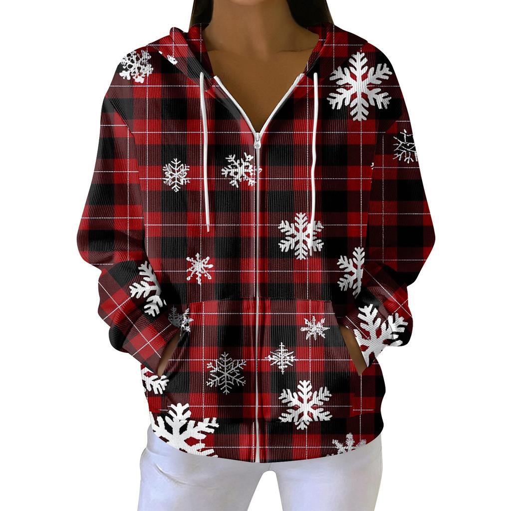 Женская повседневная модная вязаная толстовка с длинными рукавами и застежкой-молнией, с рождественским принтом