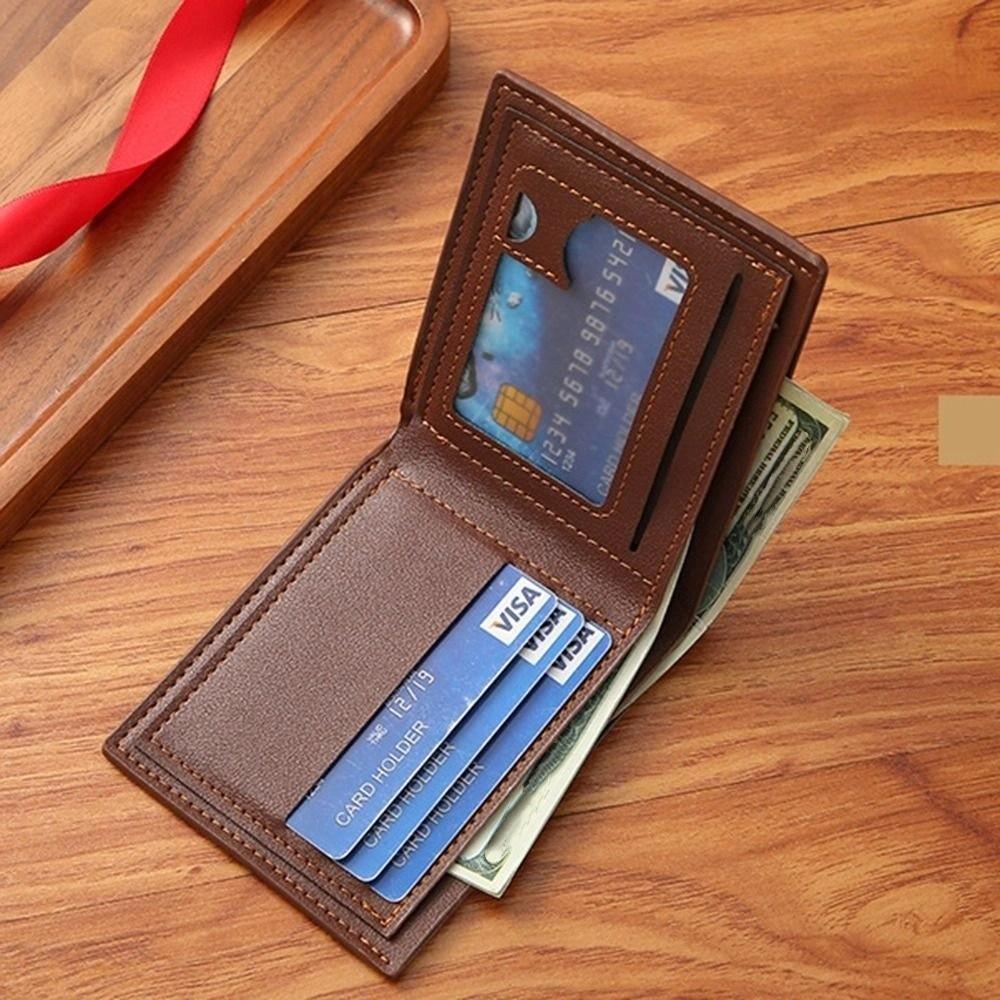 Large Capacity Male Leather Purse PU Leather ID Card Holder Portable Pocket Purse Daily Use