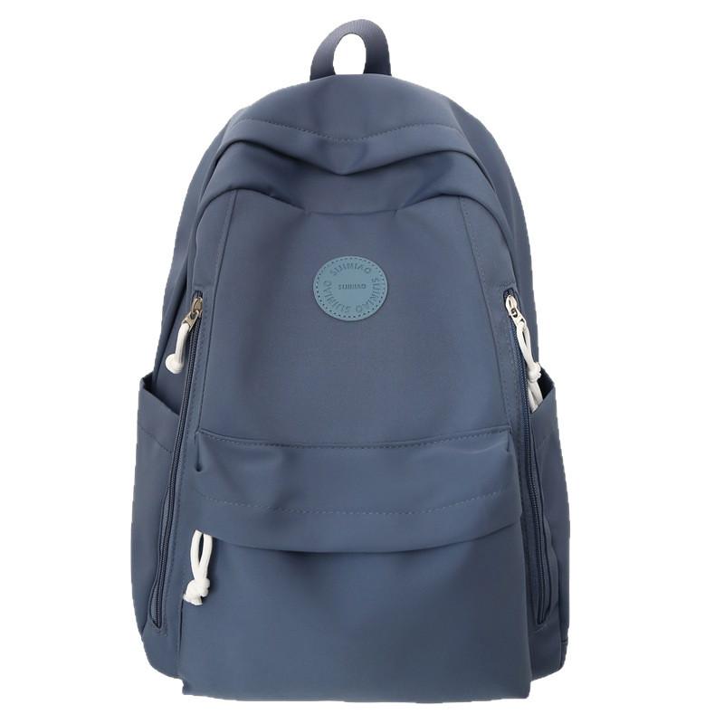 Simple Solid Color Student Lightweight Backpack With Plush Pendant For School
