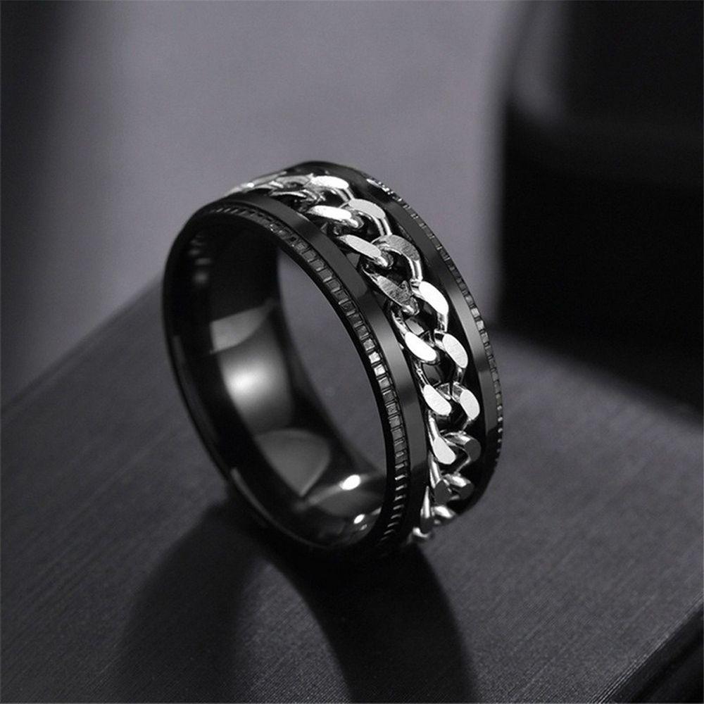 Spinner Rotating Punk For Teens Korean Finger Rings Men Rings Twist Chain Women Anxiety Rings