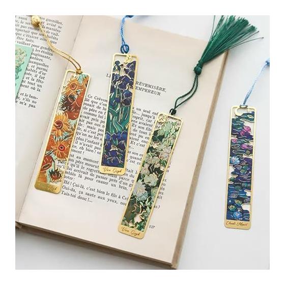 Elegant Metal Bookmarks with Tassels - Set of 6, Featuring Famous Paintings (Van Gogh) - Unique Gifts for Book Lovers, Teachers, Friends, and