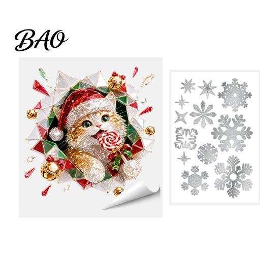 Durable Holiday Window Art 2Pcs Stained Glass Style Christmas Clings, Double?Sided Printed Xmas Static Stickers Decals, Snowman Santa Reindeer