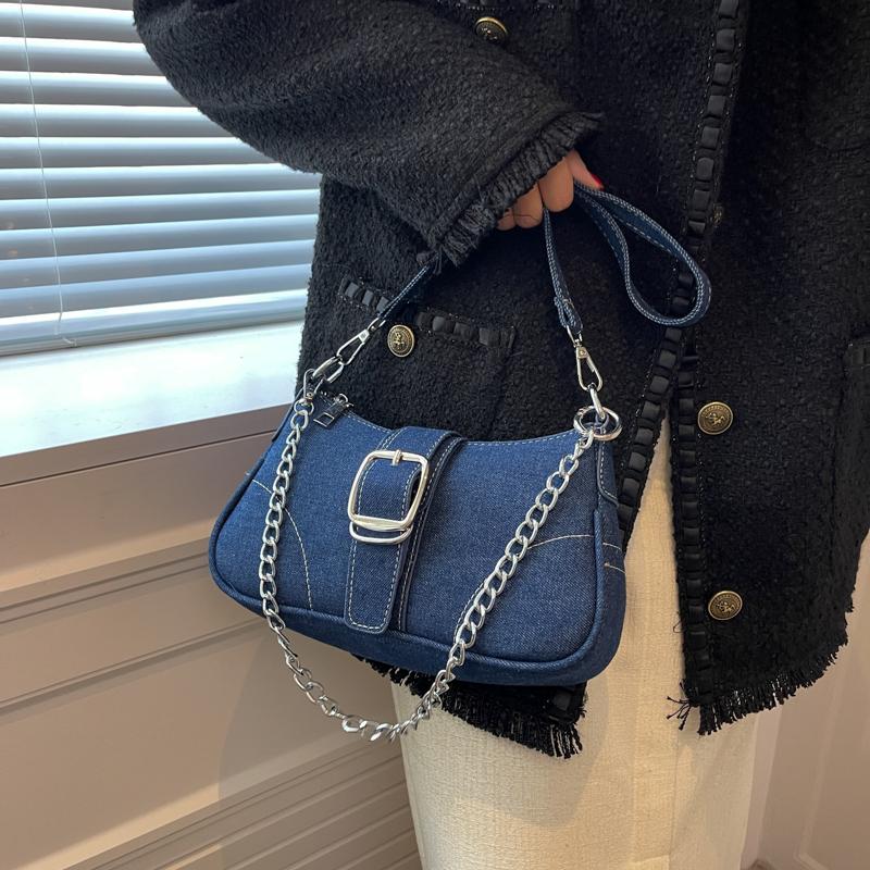 Джинсовая сумка через плечо Модная цепочка Сумка-багет под мышкой Женская сумка с пряжкой KTY