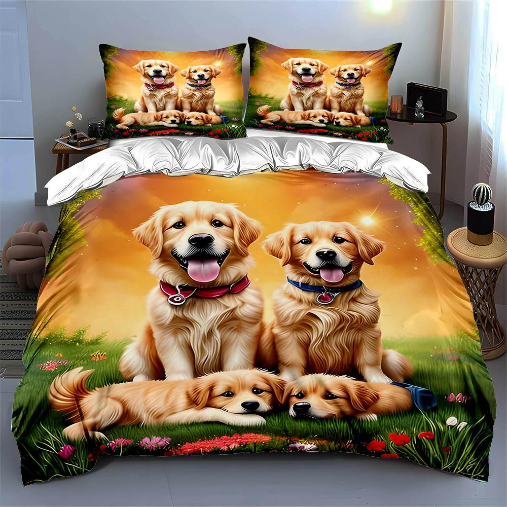 Golden retriever artwork Bedding Duvet cover sets Duvet covers Pillowcases gifts (1 * Duvet Cover 2 * Pillowcases, without duvet insert)