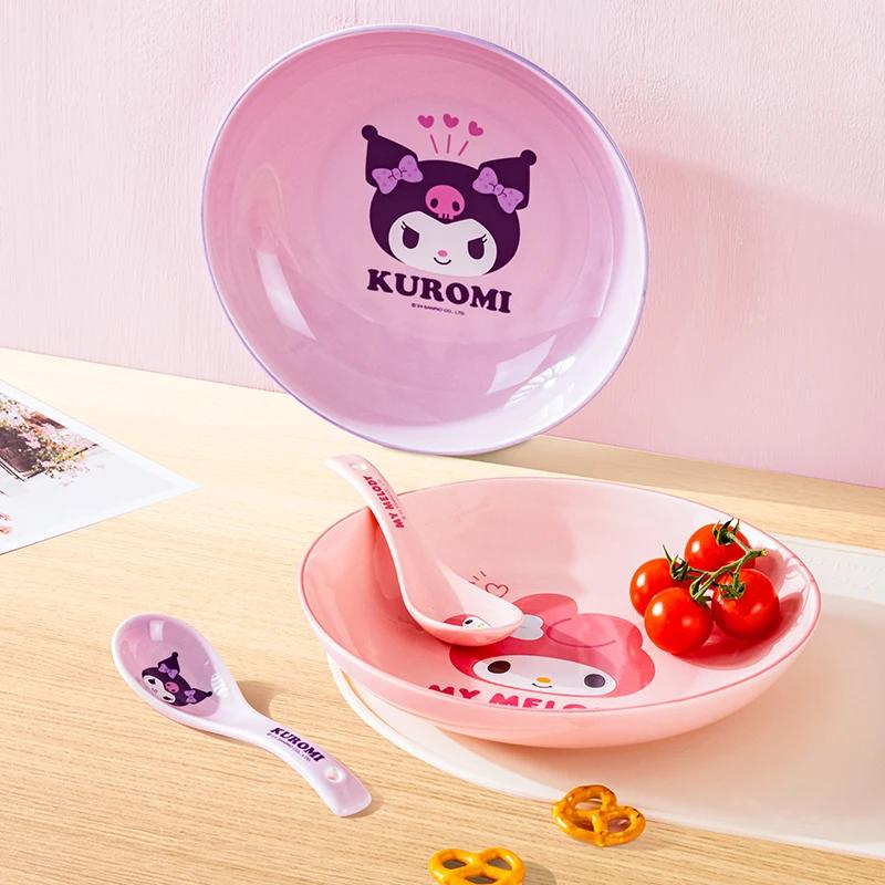 Для керамических тарелок Sanrio Anime Кролики Синнаморол Куроми Милый узор Домашняя Детская обеденная тарелка Кухонная посуда Десертная тарелка для фруктов