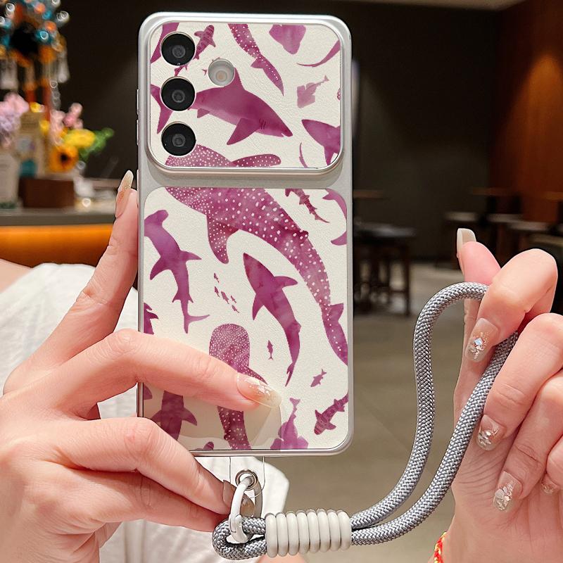 Кожаный чехол-шнурок с принтом 'Акула и Морская Рыба' для Samsung S26 S25 Ultra S24 S23 S22 Plus S21 FE A16 A17 A26 A36 A37 A54 A55 A56 A57 5G