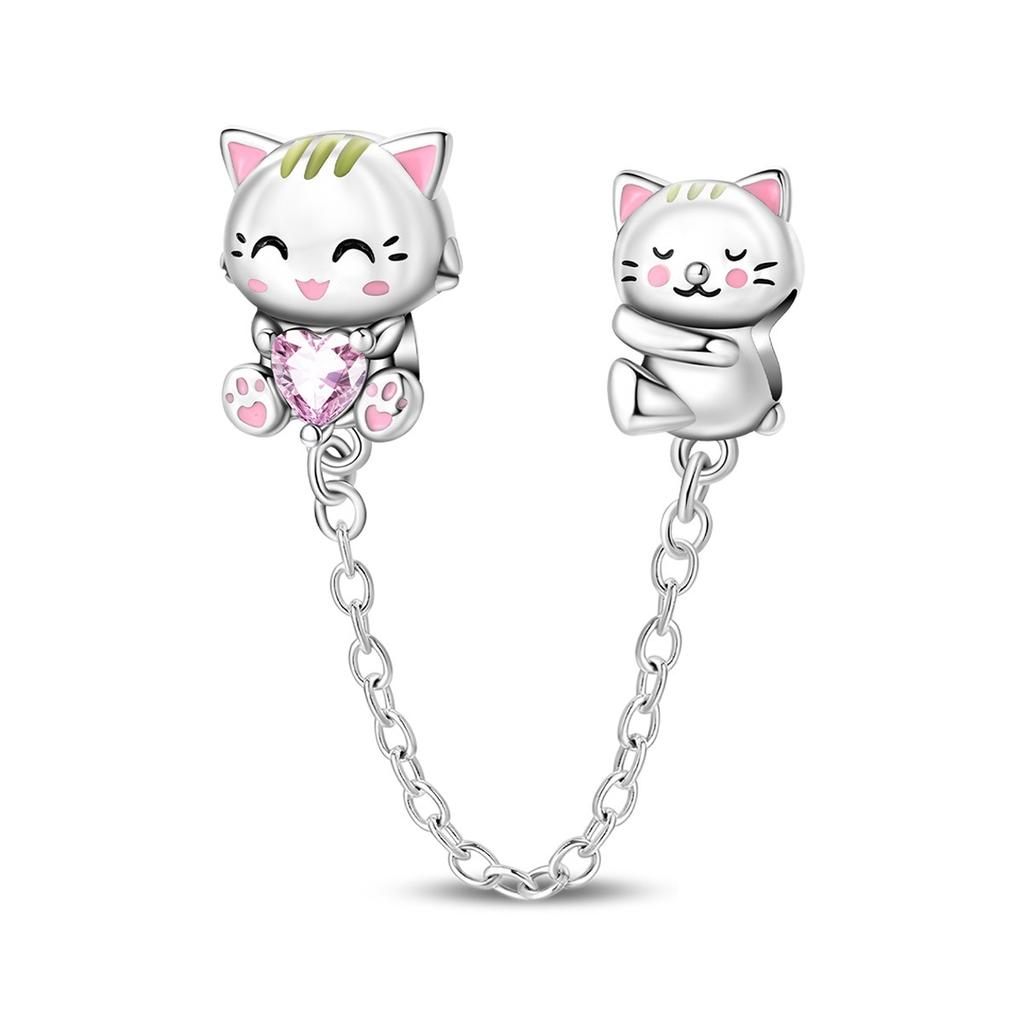 S925 Silver Butterfly Cat Bear Charm Safety Chain Bracelet Elegant Jewelry Gift for Women
