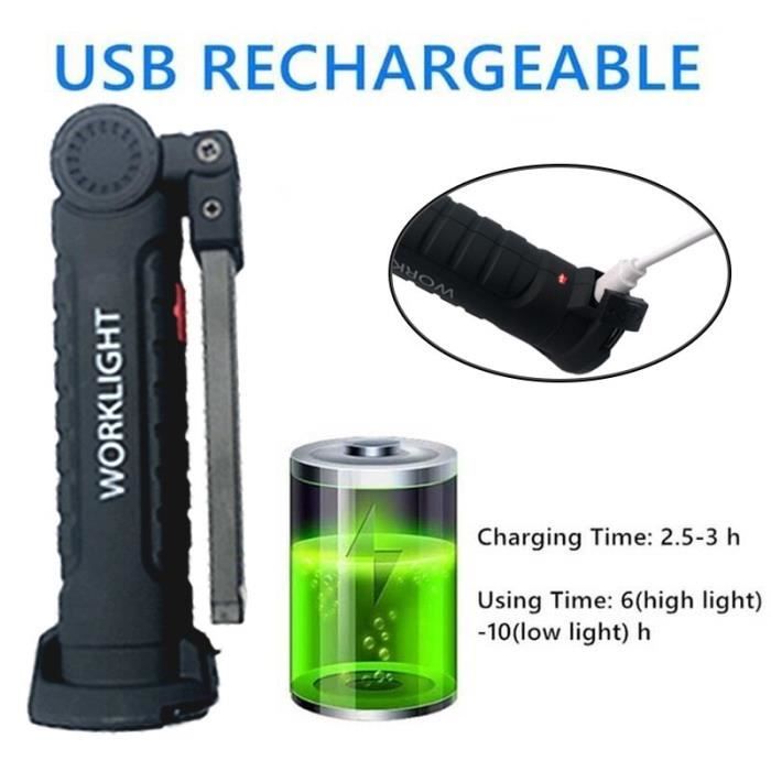 Lampe de poche - WGHY - 2pcs set - Rechargeable USB - 5 modes - Multifonctionnelle