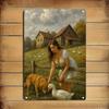 Винтажная farmhouse настенная табличка Металлическая Country Girl Собака Рустик Рождественский Подарок Домашний Декор