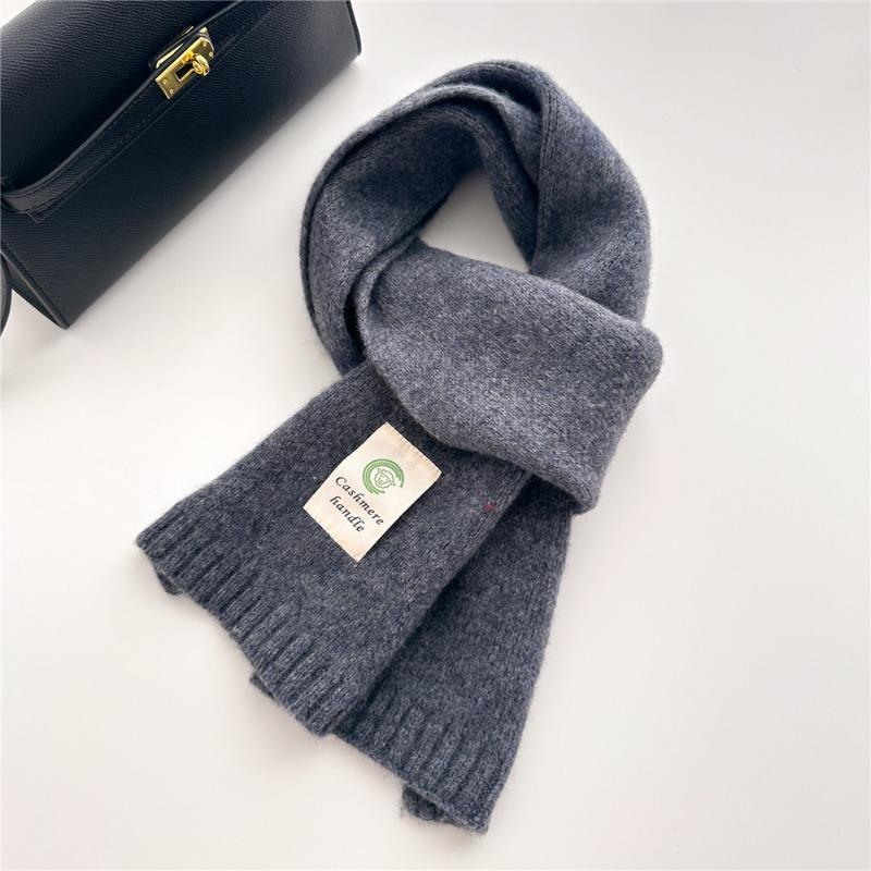 Selected Pure Cotton Wool 100% Cashmere Scarf Solid Color Student Men and Women Winter Warm Knitted Scarf Christmas