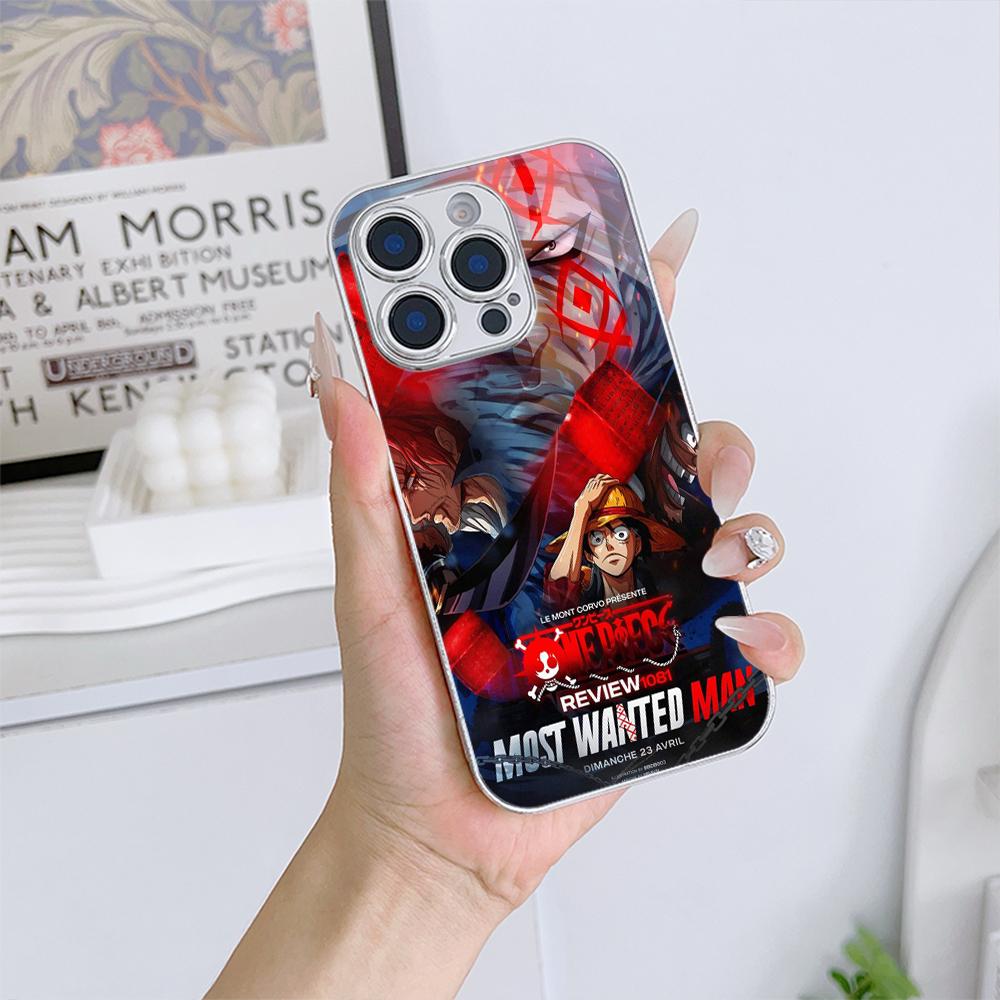 Чехол для телефона N129 Anime One Piece Gear 5 Luffy для iPhone 16 15 13 Pro Max Samsung S24 S23 A54 A35 Xiaomi Redmi Note13 с позолоченной рамкой и закаленным стеклом