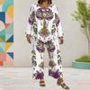 Women Plus Size Floral Printed Round Neck Long Sleeve Layered Top Wide Leg Cropped Pants Two Piece Set