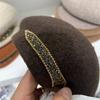 Wool Beret Women's Autumn and Winter Diamond Ribbon Decoration Wide Brim Literary Thick Warm Painter Hat