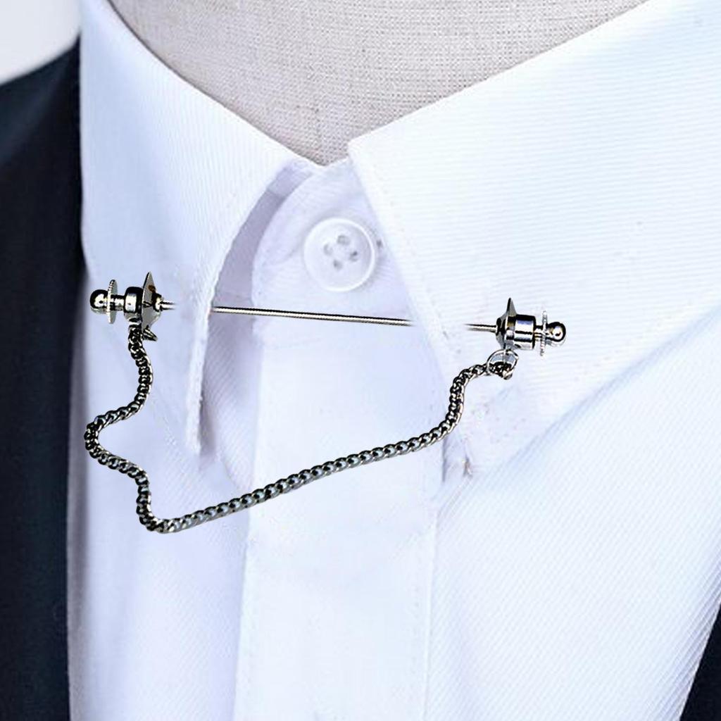 Bar Pin for Men, with Chain Badges Tie Clips Jewelry Decor 70mm Gifts