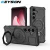 KEYSION Shockproof Magnetic Case for Samsung S25 FE 5G TPU+PC Upright Live Metal Ring Stand Phone Back Cover for Galaxy S25 FE