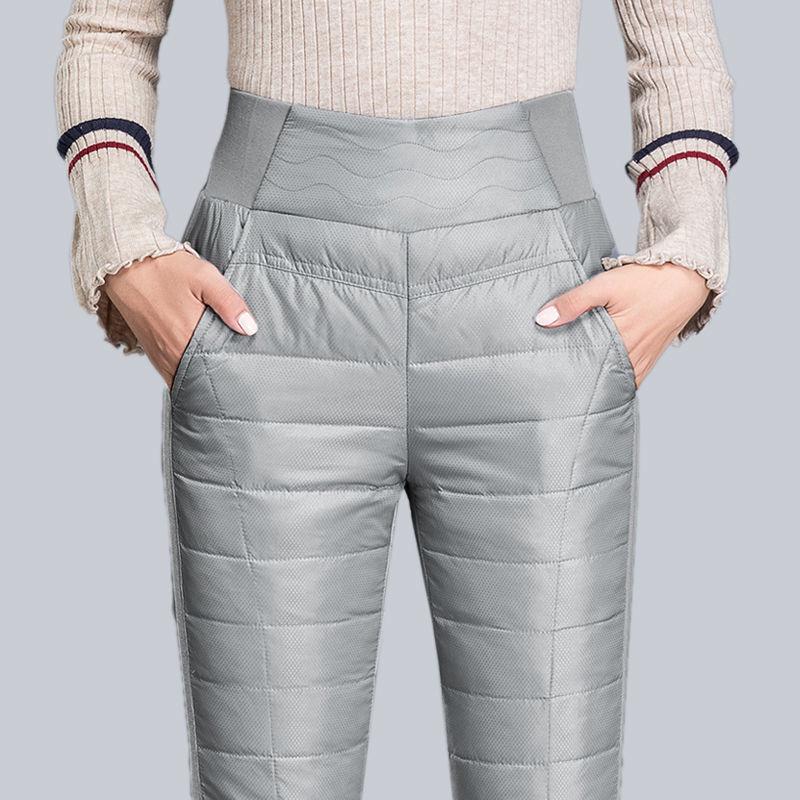 Женские утепленные пуховые брюки с высокой посадкой - Приталенный крой, Большой размер, На флисовой подкладке, Теплая зимняя одежда для женщин среднего и пожилого возраста