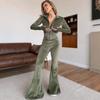 Womens Solid Color Fuzzy Knit Zip-Up Long Sleeve Crop Top High-Waist Stretch Pants Set Streetwear Casual Outfit