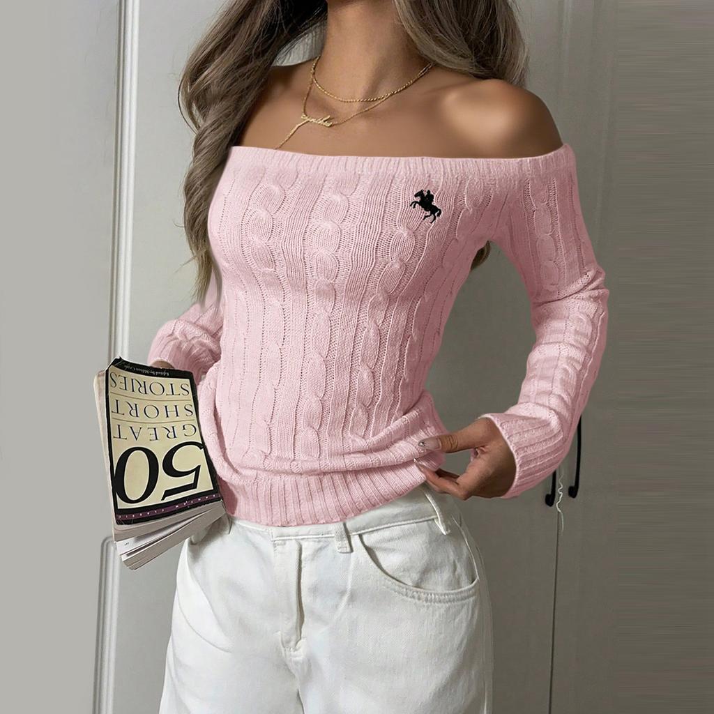 Women's Fashion Off-the-shoulder Solid Color Long-sleeved Sweater