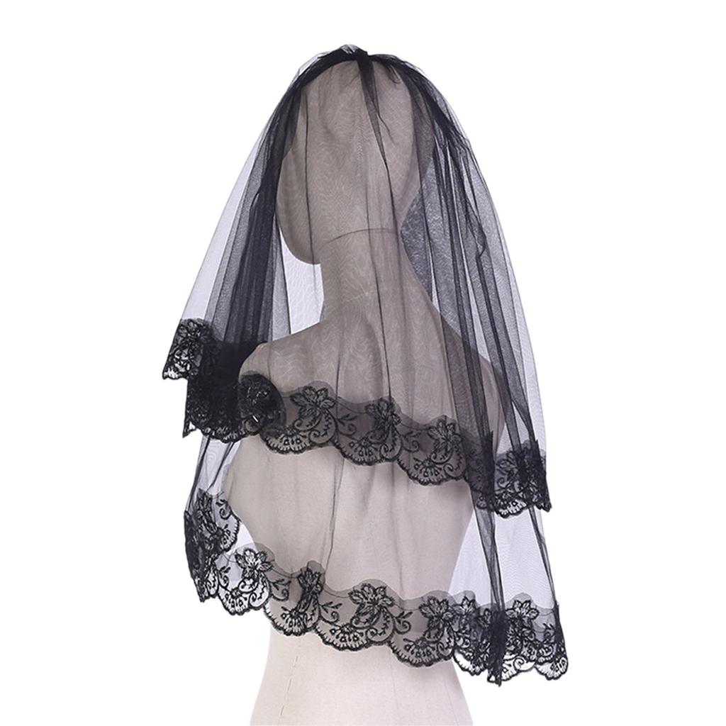 Dark Veil Lace Veils Head Covering Wedding Hair Accessories Black Wedding Veil Headscarf Lace Black Veil