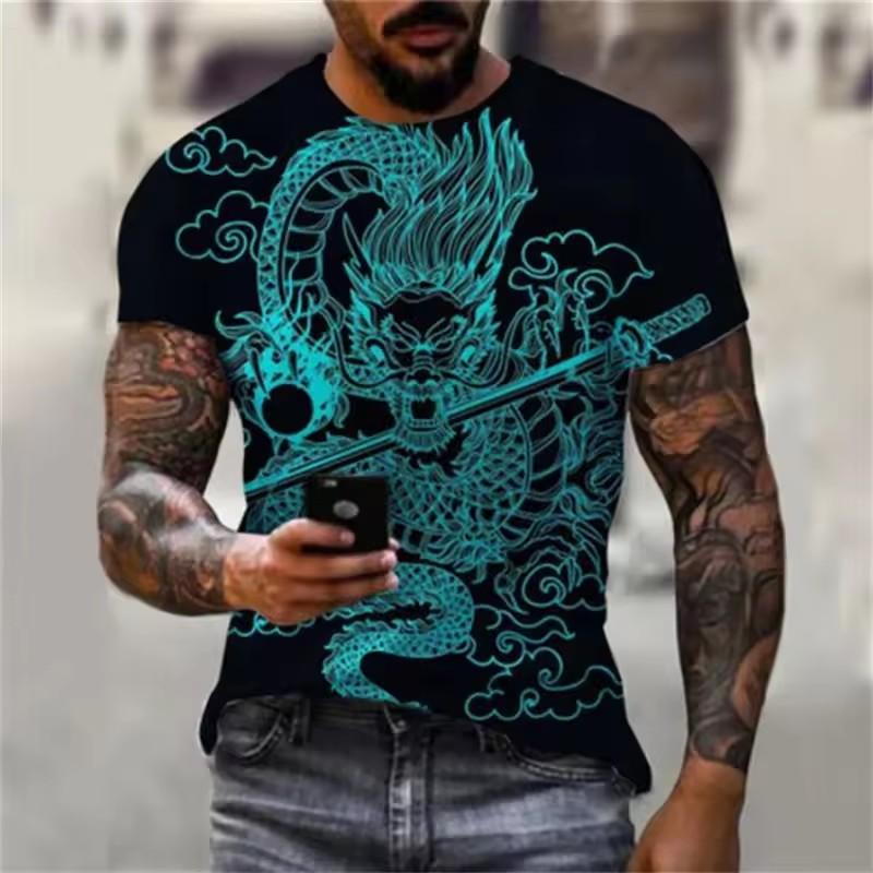 Футболка с рисунком дракона Cool Design Мужская одежда Футболки с короткими рукавами и круглым вырезом Футболки с индивидуальным дизайном Harajuku Футболки Топы