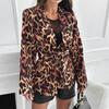 New Autumn Street Long Sleeve Leopard Print Jacket Women Winter Fashion Casual Loose Coats Women Lace-up Elegant Vintage Jackets Coat 24998